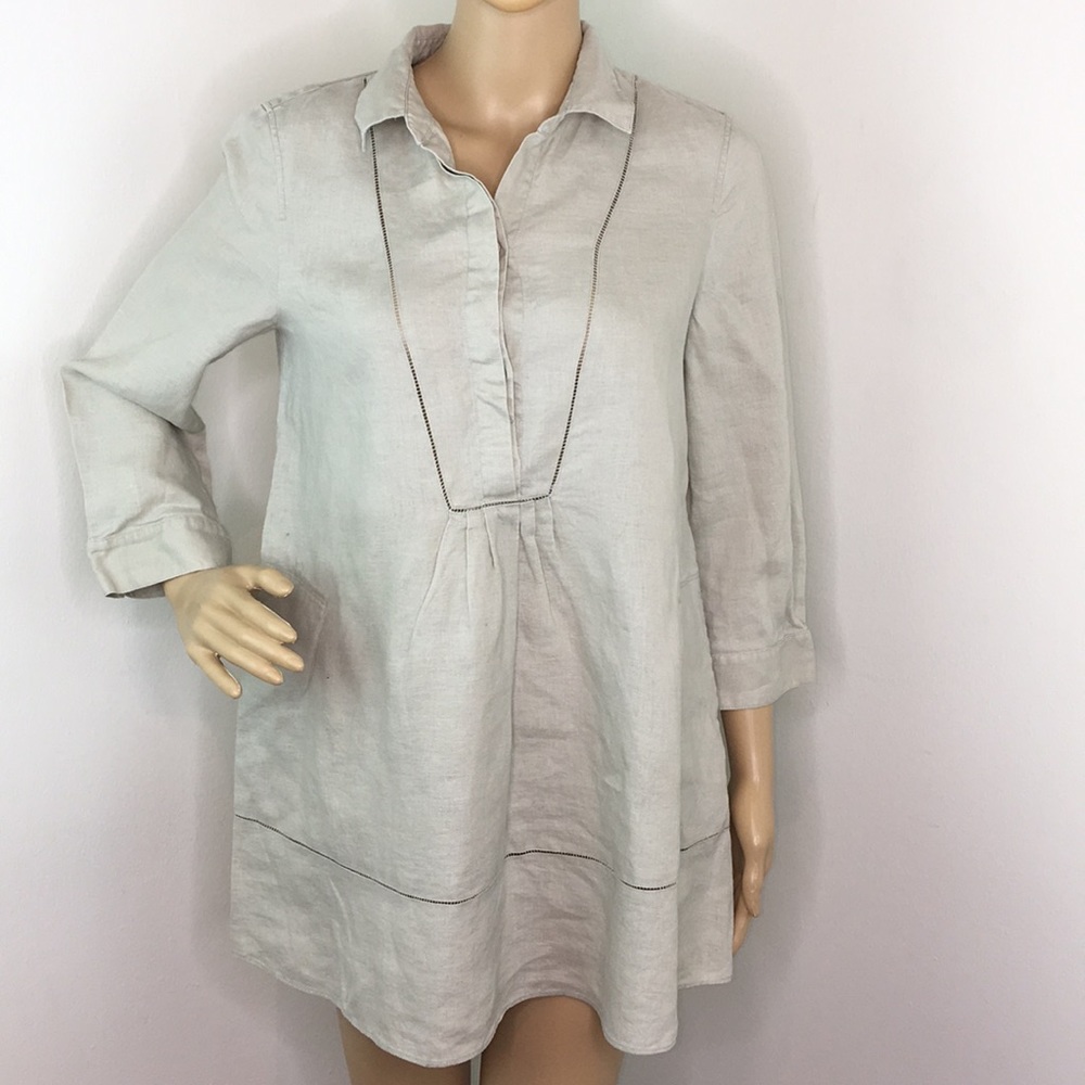 Lafayette 148 NY Tan Linen Tunic Blouse